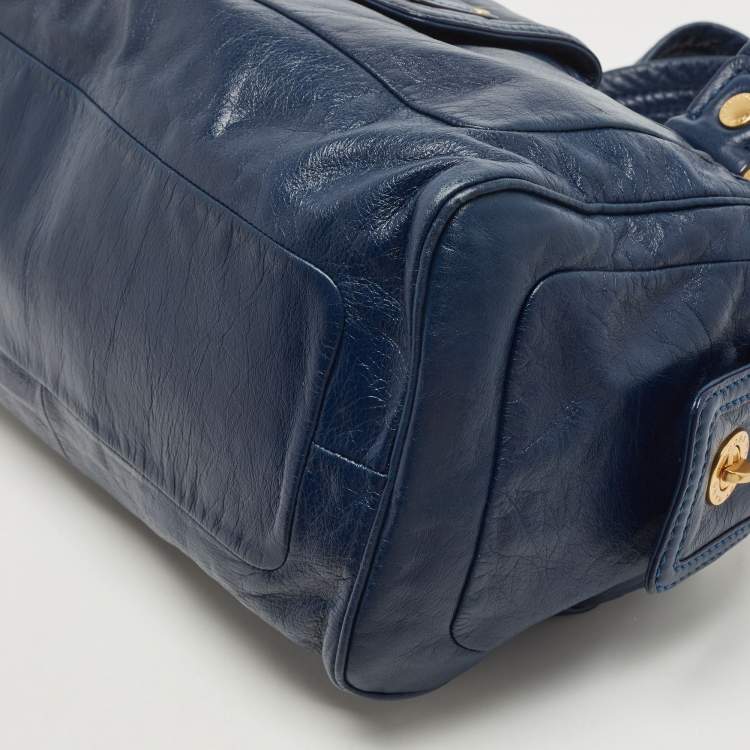 Pre Owned Marc by Marc Jacobs Navy Blue Leather Totally Turnlock Benny Satchel