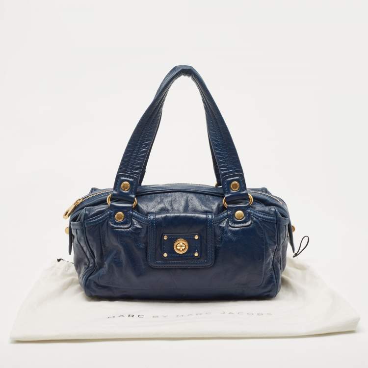Pre Owned Marc by Marc Jacobs Navy Blue Leather Totally Turnlock Benny Satchel