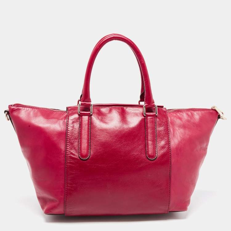 Pre Owned Marc by Marc Jacobs Red Leather Zip Shopper Tote