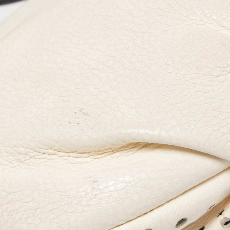 Pre Owned Marc by Marc Jacobs White/Black Perforated Leather Top Zip Crossbody Bag