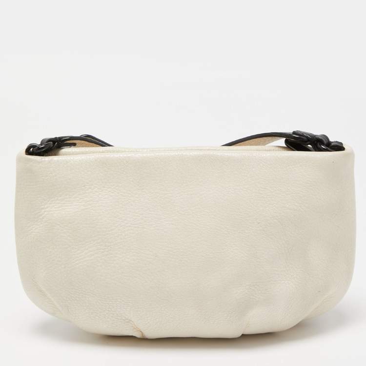 Pre Owned Marc by Marc Jacobs White/Black Perforated Leather Top Zip Crossbody Bag