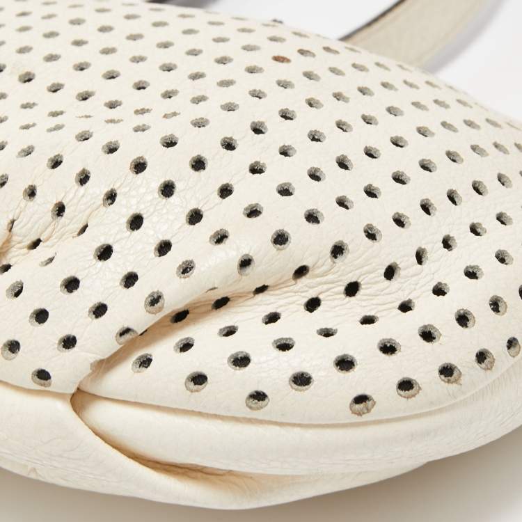 Pre Owned Marc by Marc Jacobs White/Black Perforated Leather Top Zip Crossbody Bag