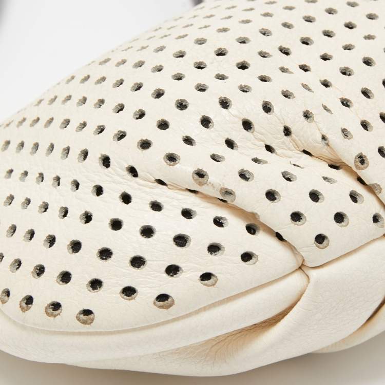 Pre Owned Marc by Marc Jacobs White/Black Perforated Leather Top Zip Crossbody Bag
