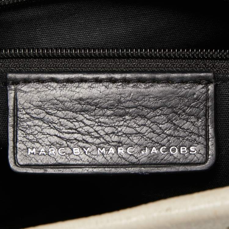 Pre Owned Marc by Marc Jacobs White/Black Perforated Leather Top Zip Crossbody Bag
