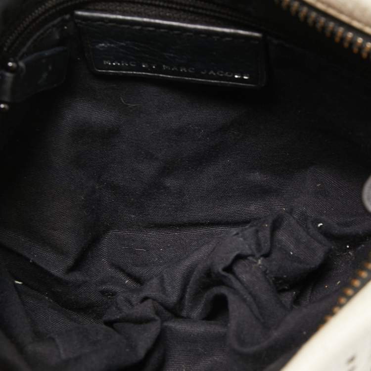 Pre Owned Marc by Marc Jacobs White/Black Perforated Leather Top Zip Crossbody Bag