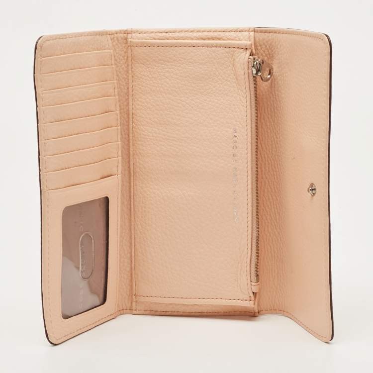 Pre Owned Marc by Marc Jacobs Peach Leather Too Hot To Handle Trifold Wallet