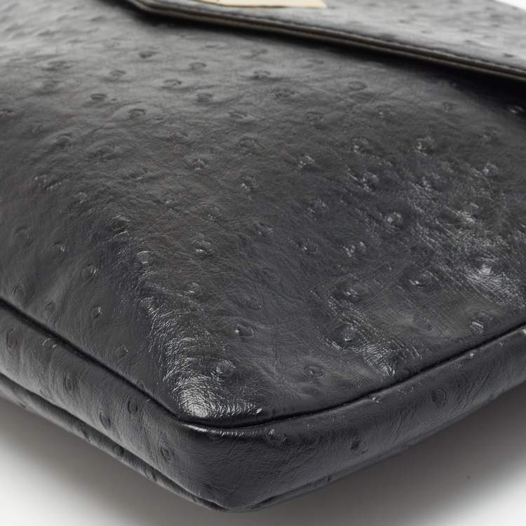 Pre Owned Marc by Marc Jacobs Black Ostrich Embossed Leather Flap Oversized Clutch