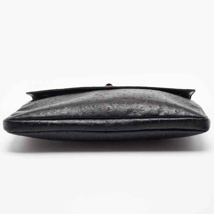 Pre Owned Marc by Marc Jacobs Black Ostrich Embossed Leather Flap Oversized Clutch