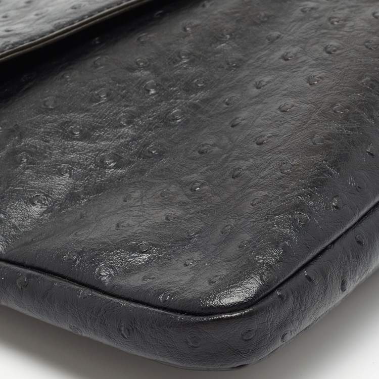 Pre Owned Marc by Marc Jacobs Black Ostrich Embossed Leather Flap Oversized Clutch