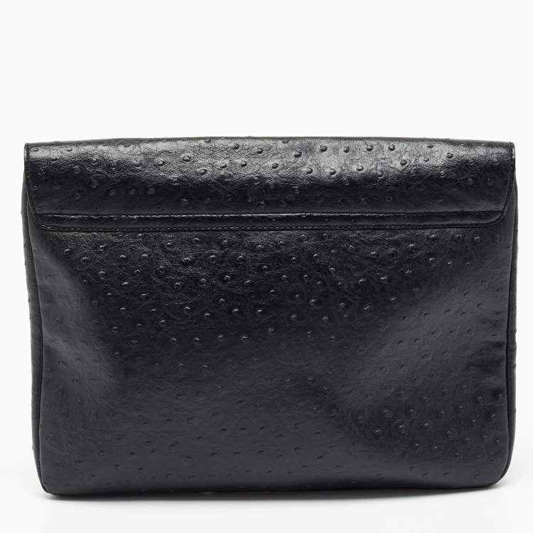 Pre Owned Marc by Marc Jacobs Black Ostrich Embossed Leather Flap Oversized Clutch