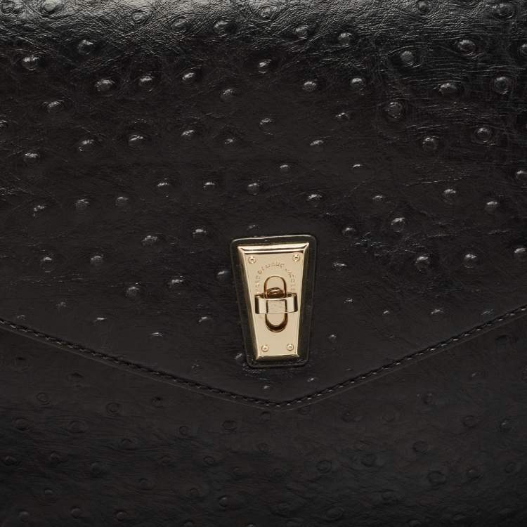 Pre Owned Marc by Marc Jacobs Black Ostrich Embossed Leather Flap Oversized Clutch
