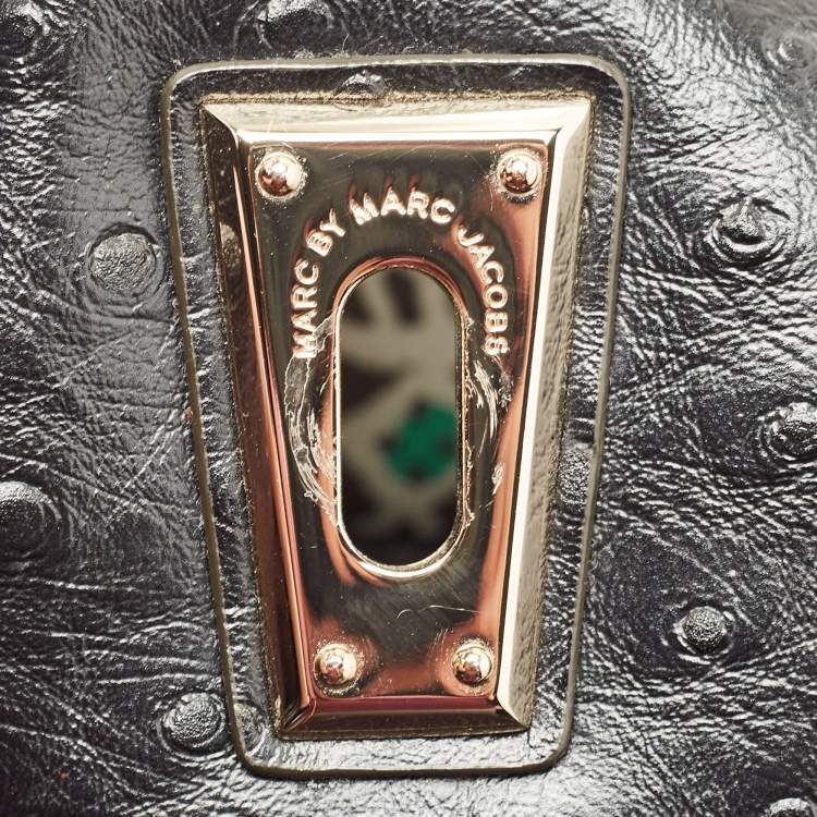 Pre Owned Marc by Marc Jacobs Black Ostrich Embossed Leather Flap Oversized Clutch