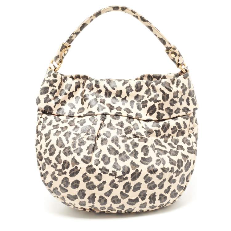 Pre Owned Marc by Marc Jacobs Beige/Black Leopard Print Leather New Q Lil Riz Hobo