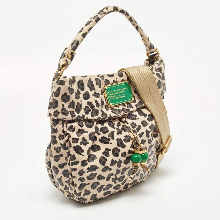 Pre Owned Marc by Marc Jacobs Beige/Black Leopard Print Leather New Q Lil Riz Hobo