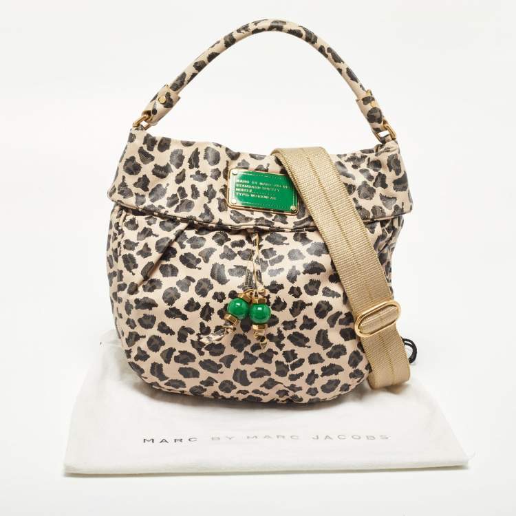 Pre Owned Marc by Marc Jacobs Beige/Black Leopard Print Leather New Q Lil Riz Hobo