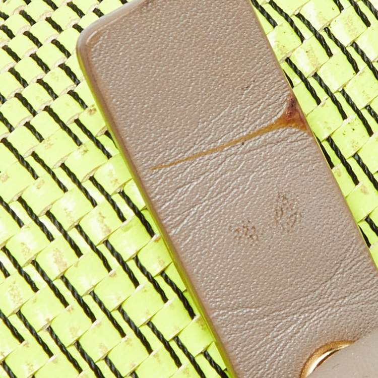 Pre Owned Marc by Marc Jacobs Neon Green/Grey Woven Patent and Leather Werdie Top Handle Bag