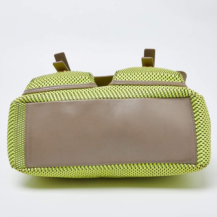 Pre Owned Marc by Marc Jacobs Neon Green/Grey Woven Patent and Leather Werdie Top Handle Bag