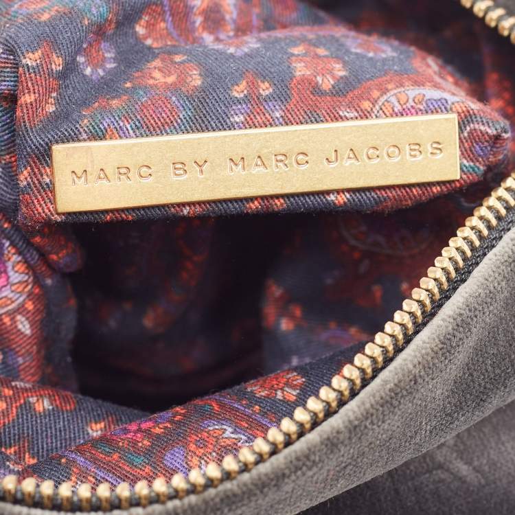 Pre Owned Marc by Marc Jacobs Grey/Black Velvet and Croc Embossed Leather Bow Fold Over Clutch