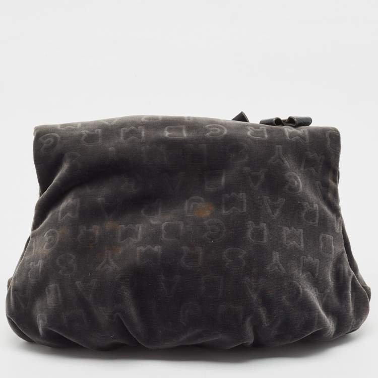 Pre Owned Marc by Marc Jacobs Grey/Black Velvet and Croc Embossed Leather Bow Fold Over Clutch