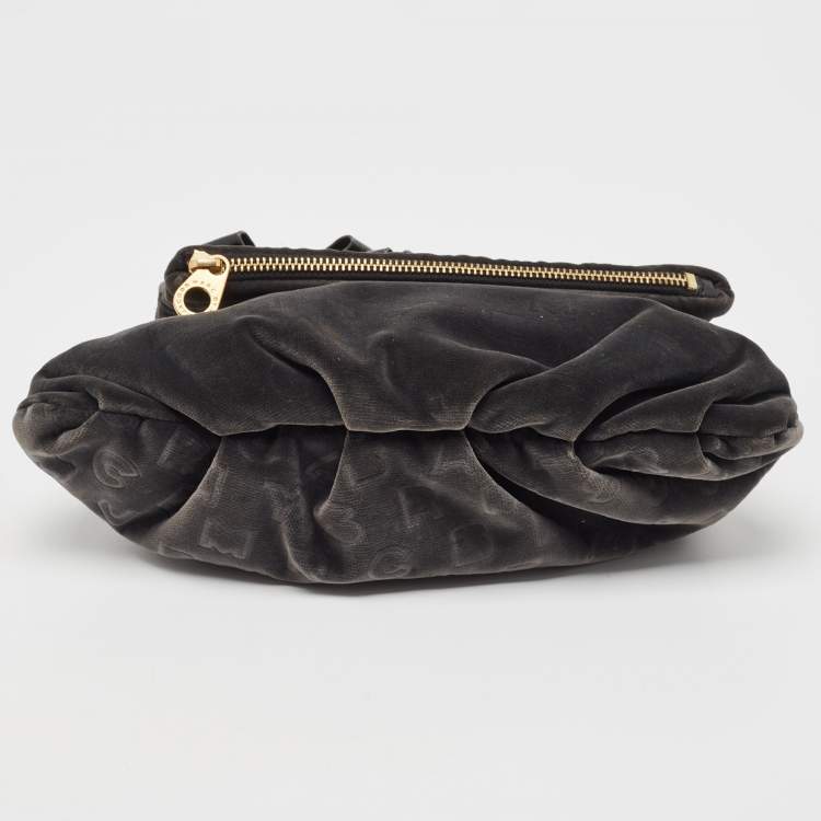 Pre Owned Marc by Marc Jacobs Grey/Black Velvet and Croc Embossed Leather Bow Fold Over Clutch