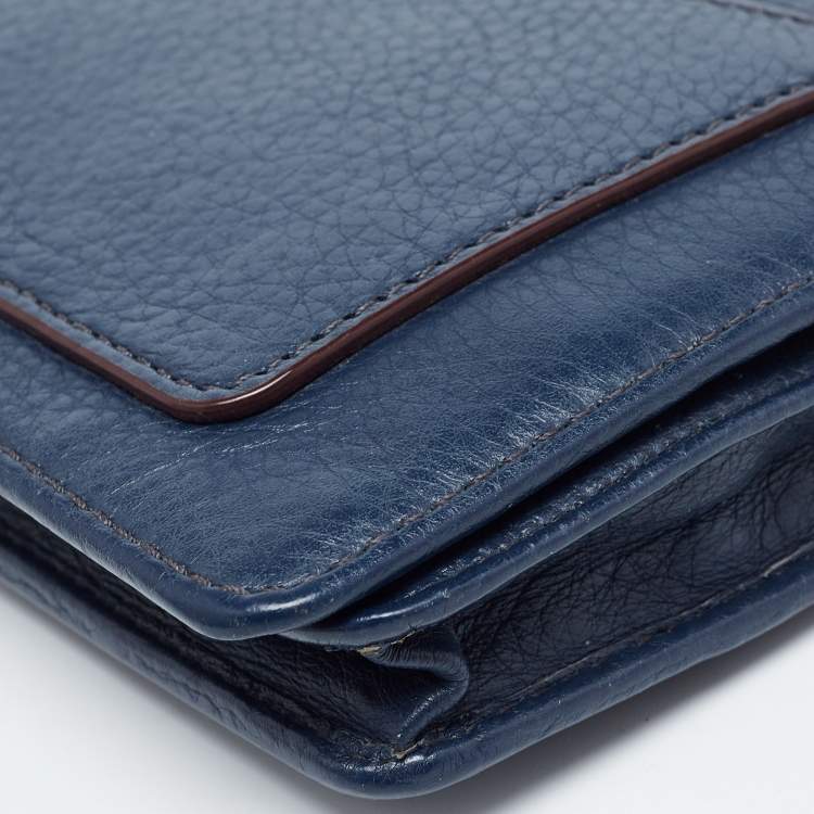 Pre Owned Marc Jacobs Navy Blue Leather Recruit Wallet on Strap