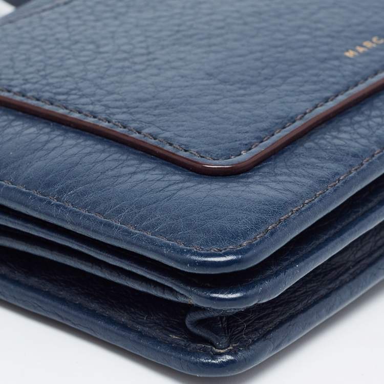 Pre Owned Marc Jacobs Navy Blue Leather Recruit Wallet on Strap