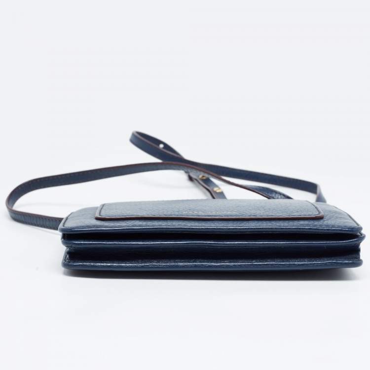 Pre Owned Marc Jacobs Navy Blue Leather Recruit Wallet on Strap