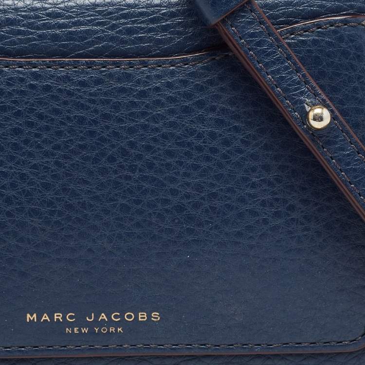 Pre Owned Marc Jacobs Navy Blue Leather Recruit Wallet on Strap
