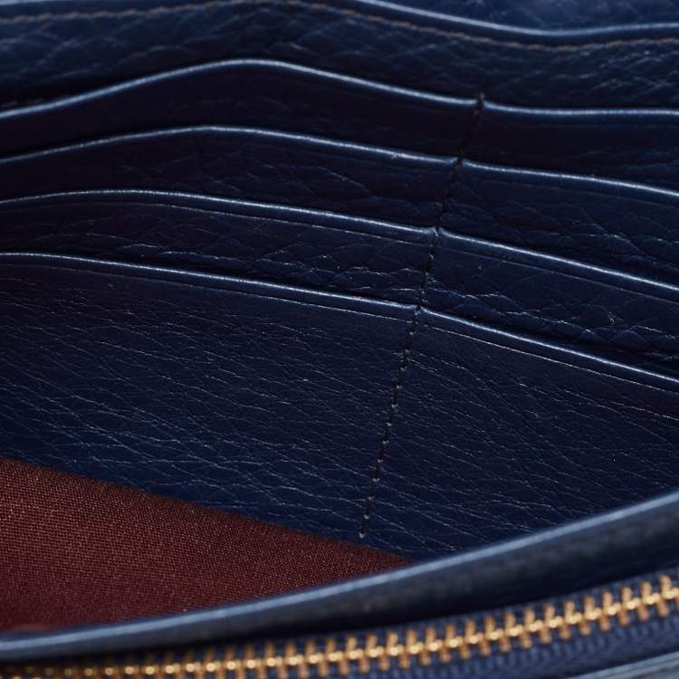 Pre Owned Marc Jacobs Navy Blue Leather Recruit Wallet on Strap