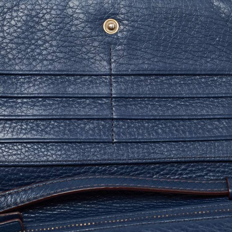 Pre Owned Marc Jacobs Navy Blue Leather Recruit Wallet on Strap