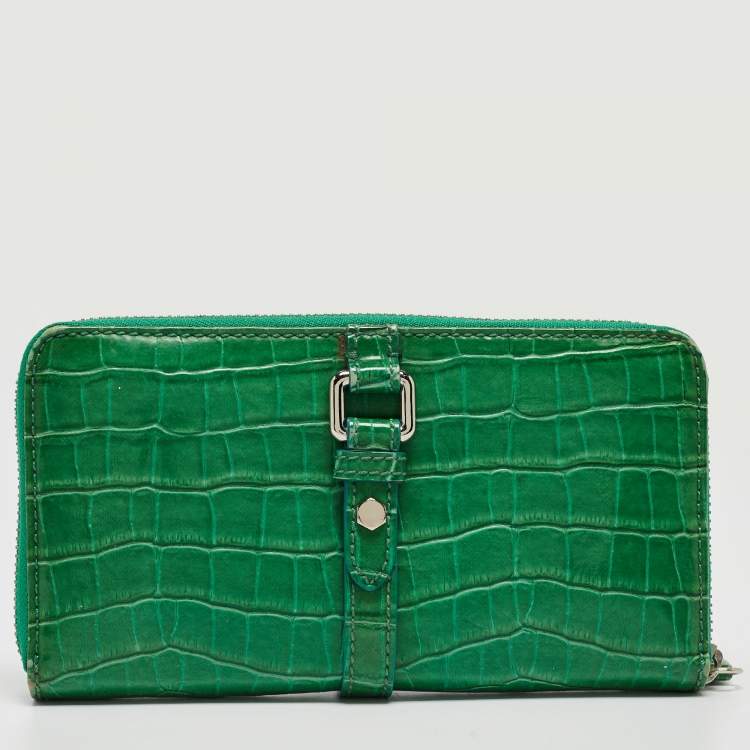 Pre Owned Marc by Marc Jacobs Green Croc Embossed Patent Leather Zip Around Wallet