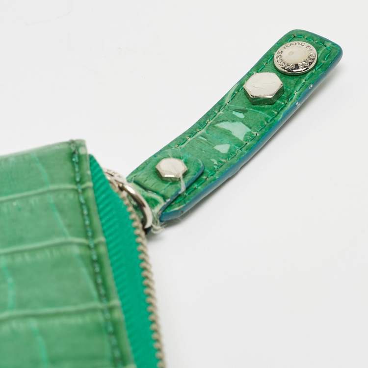 Pre Owned Marc by Marc Jacobs Green Croc Embossed Patent Leather Zip Around Wallet