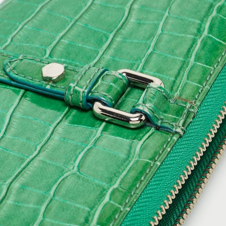 Pre Owned Marc by Marc Jacobs Green Croc Embossed Patent Leather Zip Around Wallet