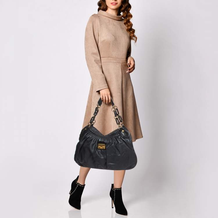 Pre Owned Marc by Marc Jacobs Metallic Grey Leather Hobo