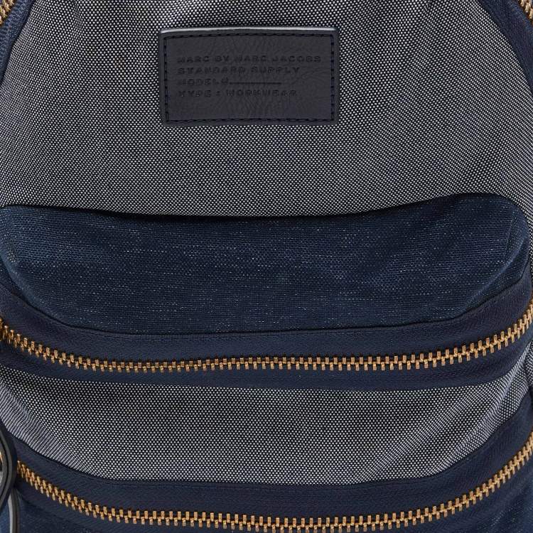 Pre Owned Marc by Marc Jacobs Two Tone Blue Denim Double Zip Backpack