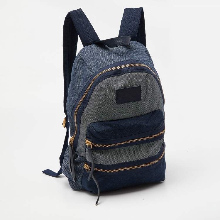 Pre Owned Marc by Marc Jacobs Two Tone Blue Denim Double Zip Backpack