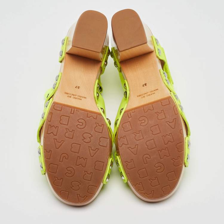 Pre Owned Marc by Marc Jacobs Green Canvas and Leather Ankle Strap Sandals Size 37