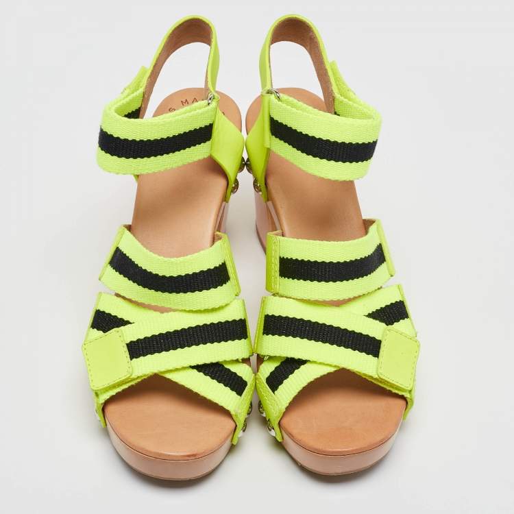 Pre Owned Marc by Marc Jacobs Green Canvas and Leather Ankle Strap Sandals Size 37