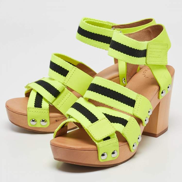 Pre Owned Marc by Marc Jacobs Green Canvas and Leather Ankle Strap Sandals Size 37