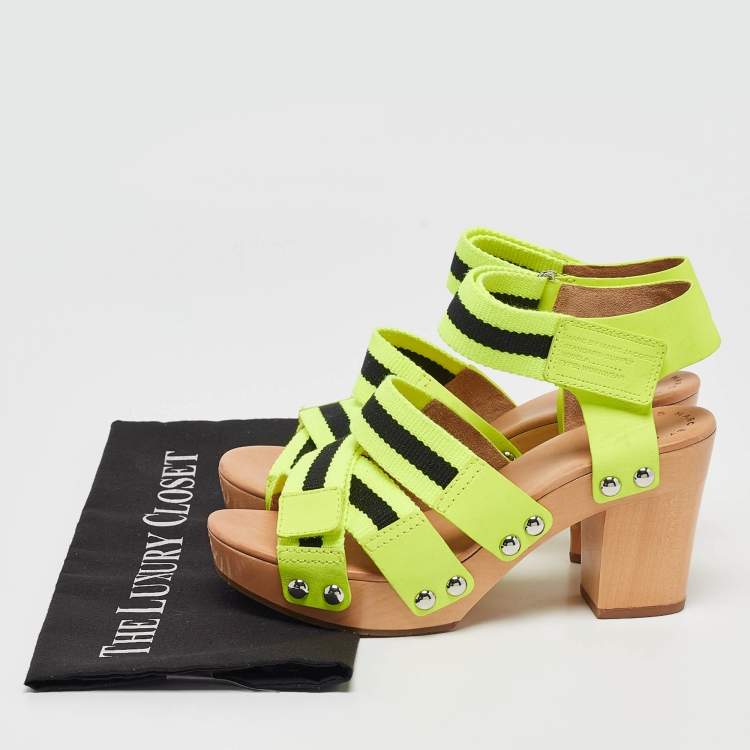 Pre Owned Marc by Marc Jacobs Green Canvas and Leather Ankle Strap Sandals Size 37