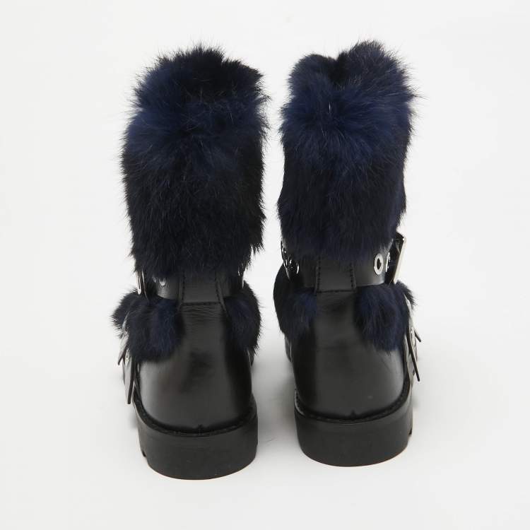Pre Owned Marc by Marc Jacobs Black Shearing Fur and Leather Ankle Length Boots Size 36.5