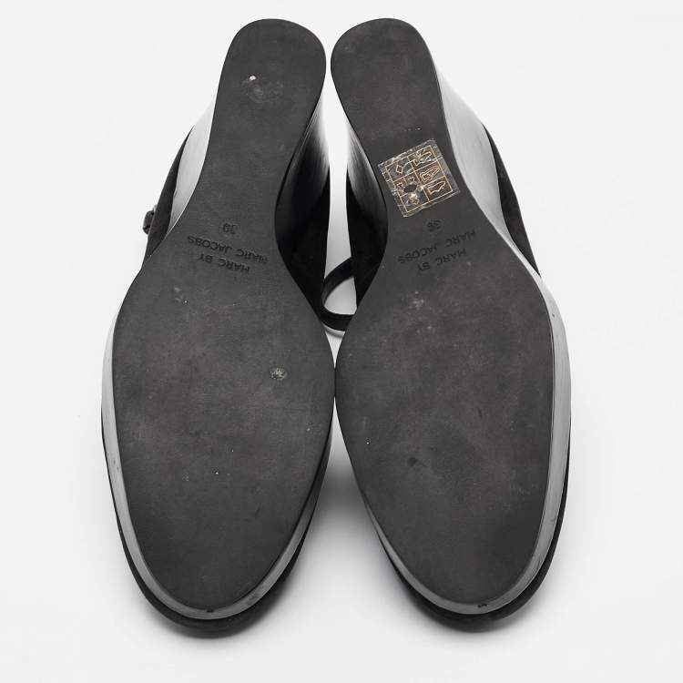Pre Owned Marc by Marc Jacobs Black Leather and Nubuck Leather Wedge Pumps Size 39