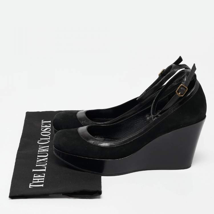 Pre Owned Marc by Marc Jacobs Black Leather and Nubuck Leather Wedge Pumps Size 39