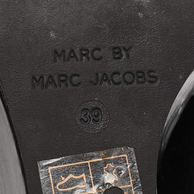 Pre Owned Marc by Marc Jacobs Black Leather and Nubuck Leather Wedge Pumps Size 39