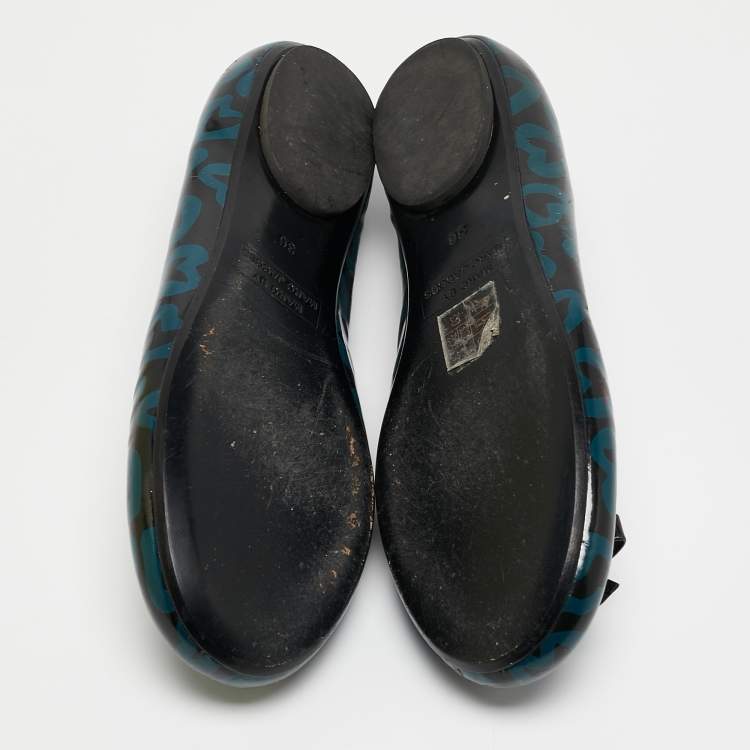 Pre Owned Marc by Marc Jacobs Blue/Black Heart Patent Leather Bow Ballet Flats Size 36