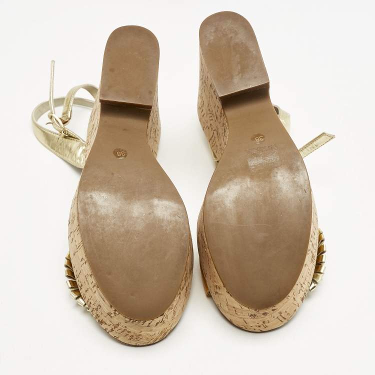 Pre Owned Marc by Marc Jacobs Yellow Leather Wedge Sandals Size 38