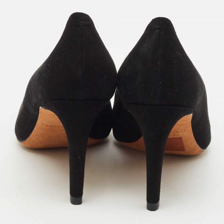 Pre Owned Marc by Marc Jacobs Black Nubuck Leather Metal Bow Pumps Size 36.5