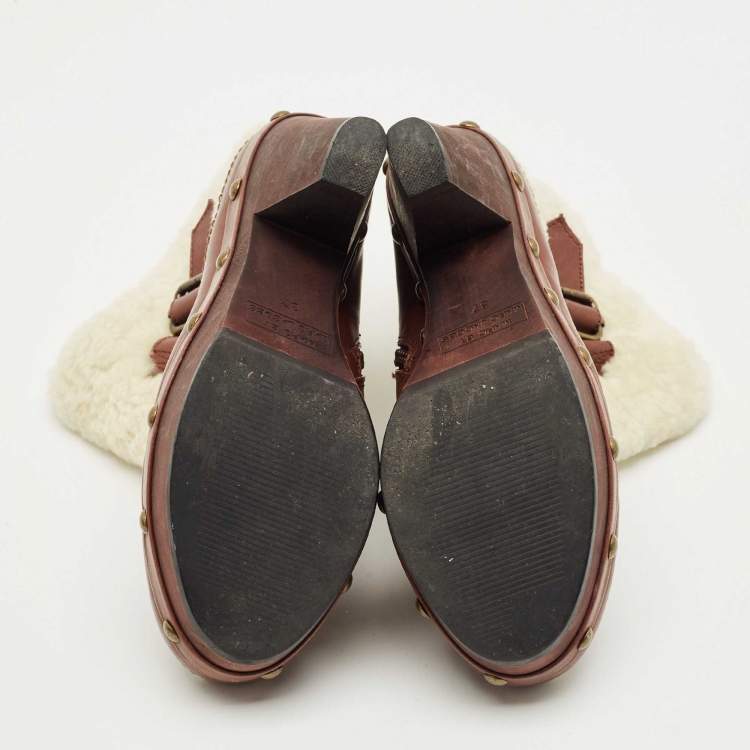 Pre Owned Marc by Marc Jacobs Brown Leather and Shearling Ankle Length Boots Size 37