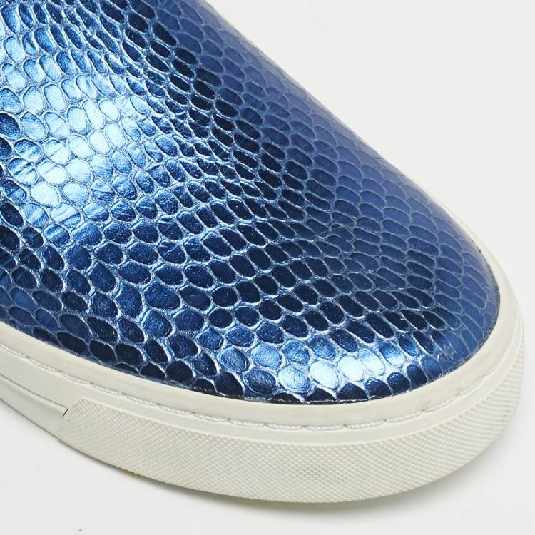Pre Owned Marc by Marc Jacobs Blue/black python embossed and patent leather Broome slip on Sneakers