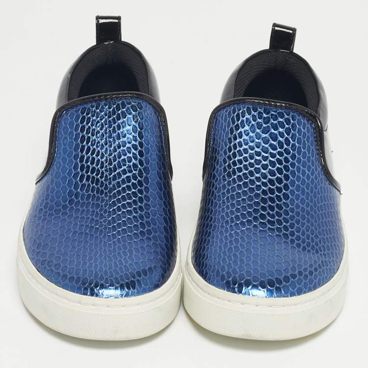 Pre Owned Marc by Marc Jacobs Blue/black python embossed and patent leather Broome slip on Sneakers